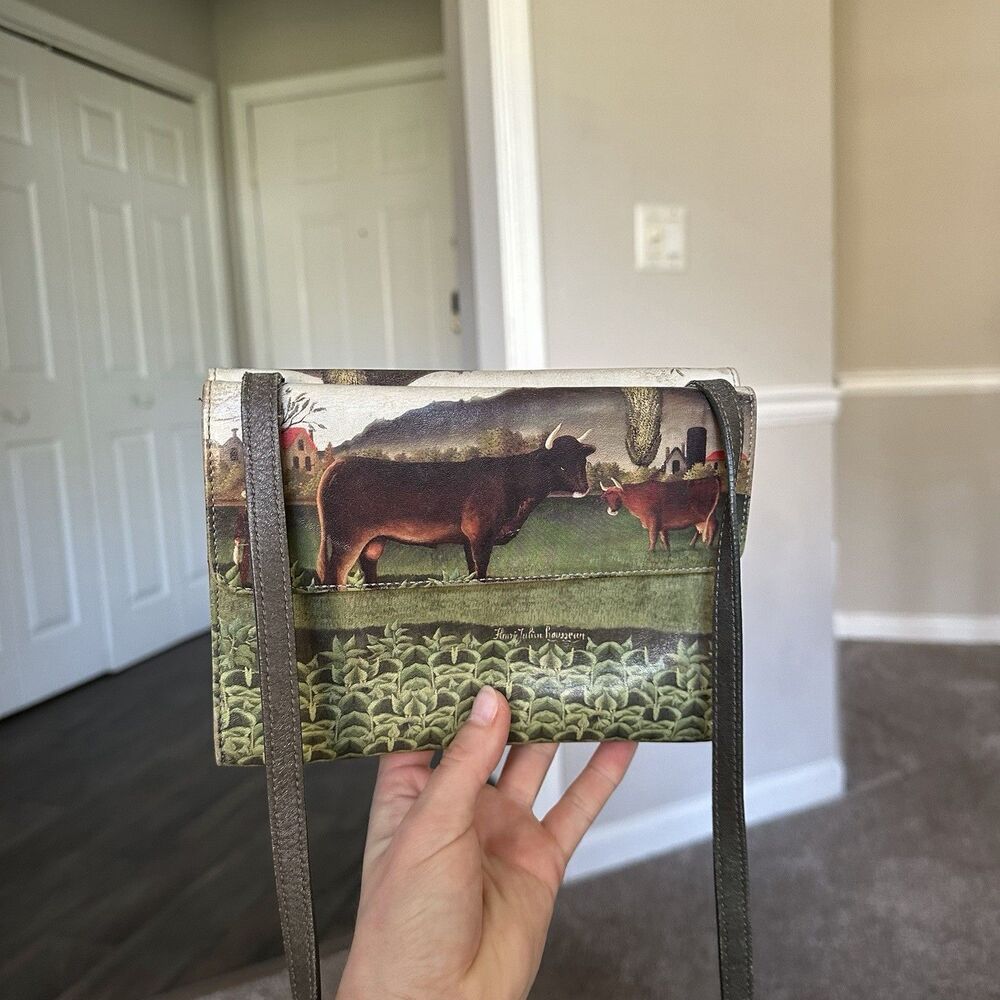 Jeon Los Angeles Leather Henri Rousseau Landscape With Cow Art Crossbody Bag